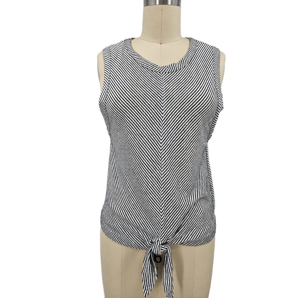 NWOT Evereve Chevron Striped Blouse Womens XS Tie Front Sleeveless Linen Rayon
